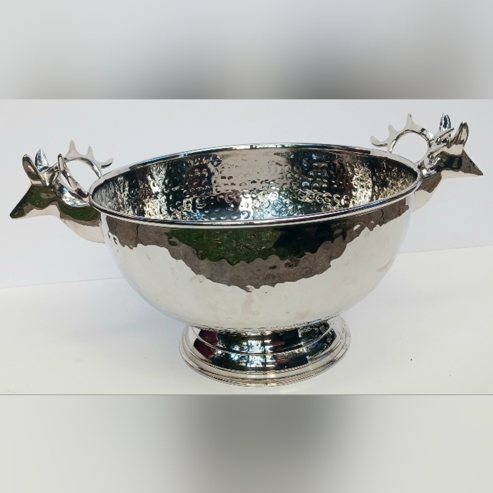 Torre & Tagus Buck Bowl Ice Champagne Wine Snacks Stainless Hammered Steel 8"x5"